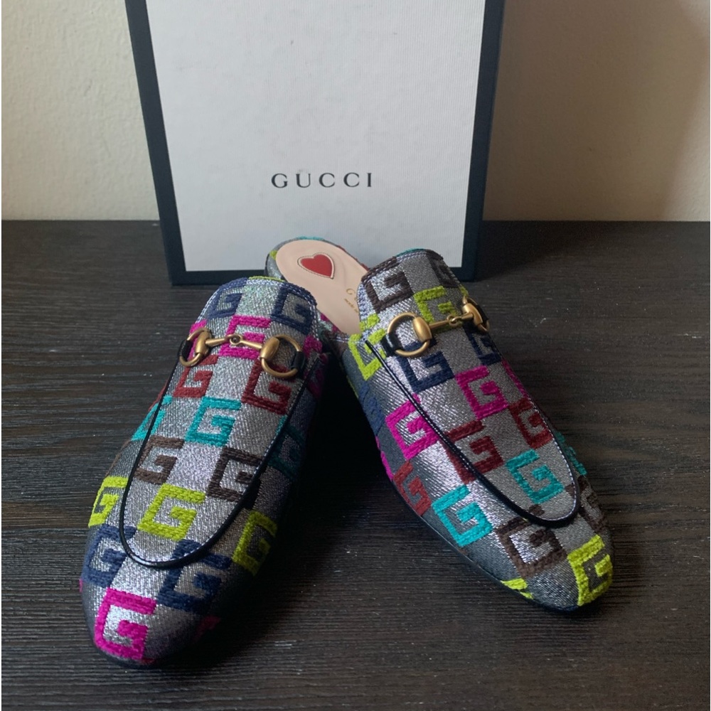 Gucci Princetown velvet G lurex loafers GG Logo Multicolor size 35 

.